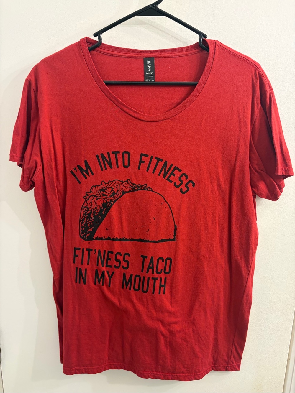 ANVIL Red Graphic Tee - "I'm Into Fitness" Taco Print